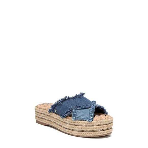 Sam Edelman Blue Frayed Denim Sandals - Picture 1 of 7